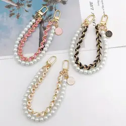 Vintage Pearl Bag Strap For Handbag Double Layer Chain Pearl Phone Lanyard Exquisite DIY Purse Replacement Handles Bag Accessory