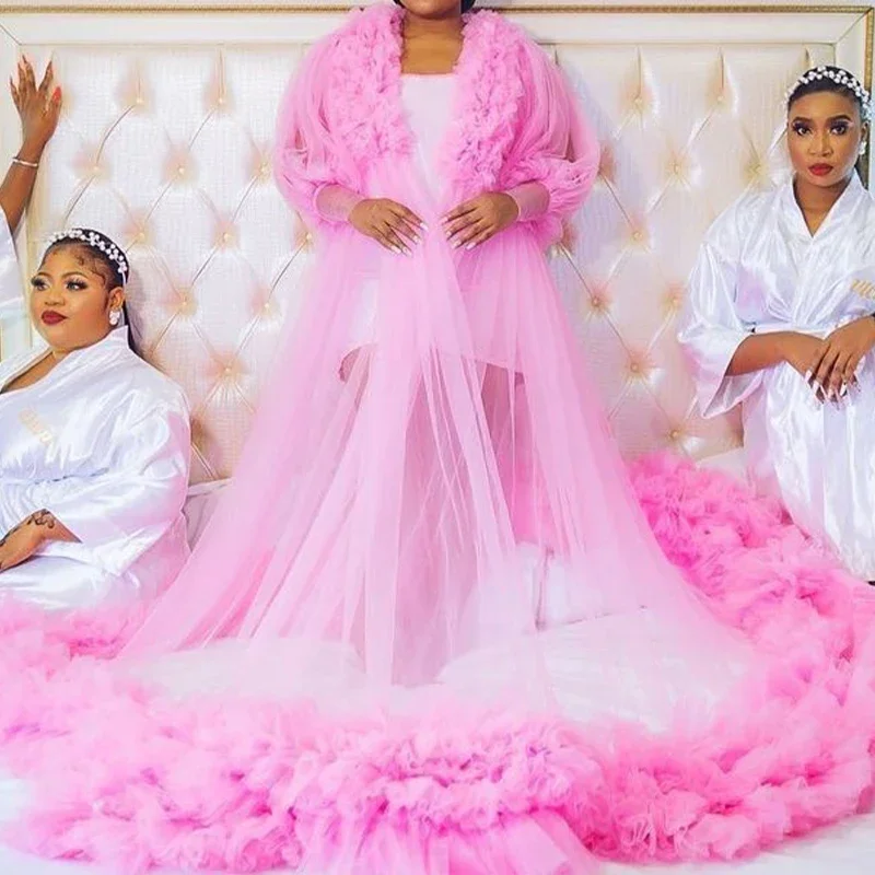 Ruffles Maternity Dress for Baby Shower Puffy Tulle Custom Made Long Robe Pregnancy Dress Sleepwear Bridal Boudoir Pajamas