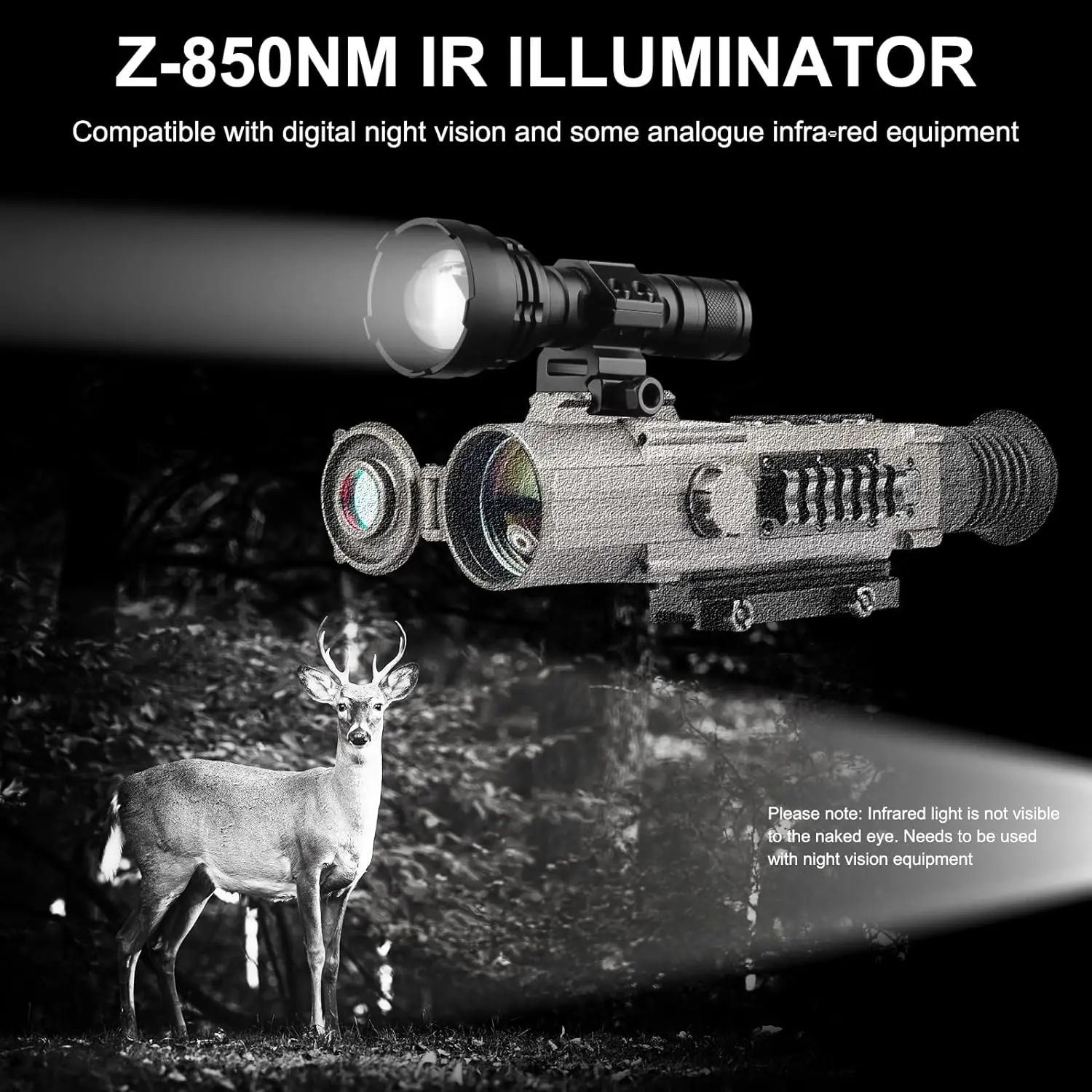 ANEKIM Z-IR Vcsel 940nm850nm IR Flashlight, 3 Mode Silent Adjustable Power Tactical Torch, USB Rechargeable 18650 Hunting Deer