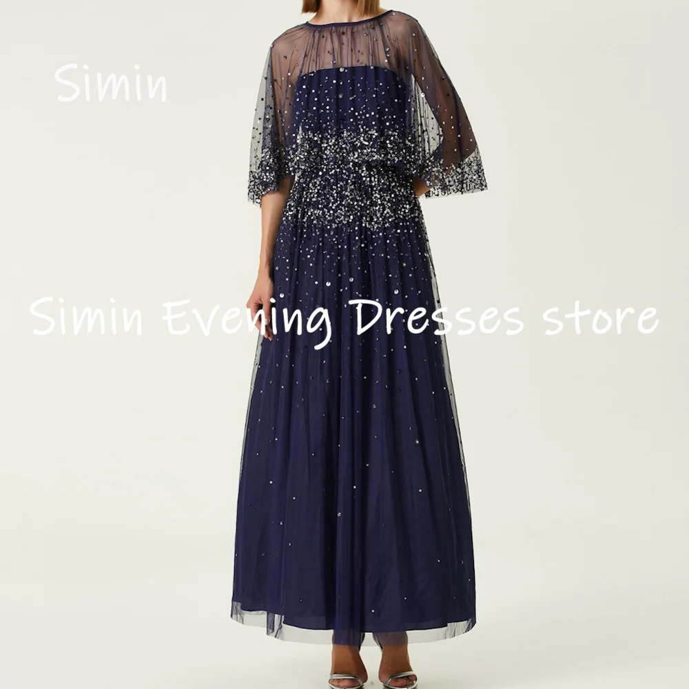 

Simin Tulle A-line Scoop Neckline Ruffle Sequins Formal Prom Gown Ankle-length Evening Elegant Party dresses for women 2023