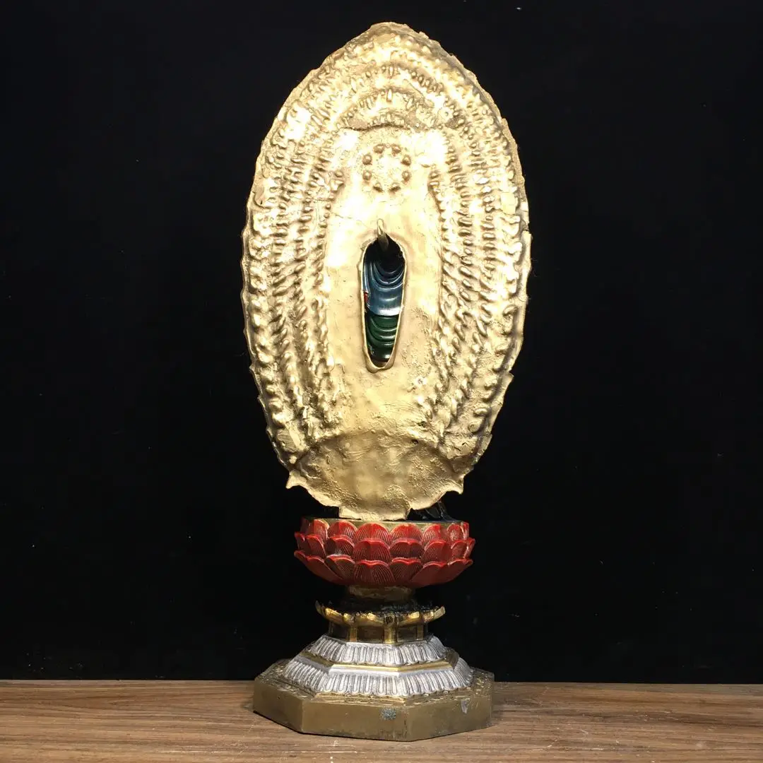 17”Xizang Folk Collection Old Bronze Painted Cundhi Bodhisattva 1000 arm  Guanyin Sitting Buddha Worship Hall Town house