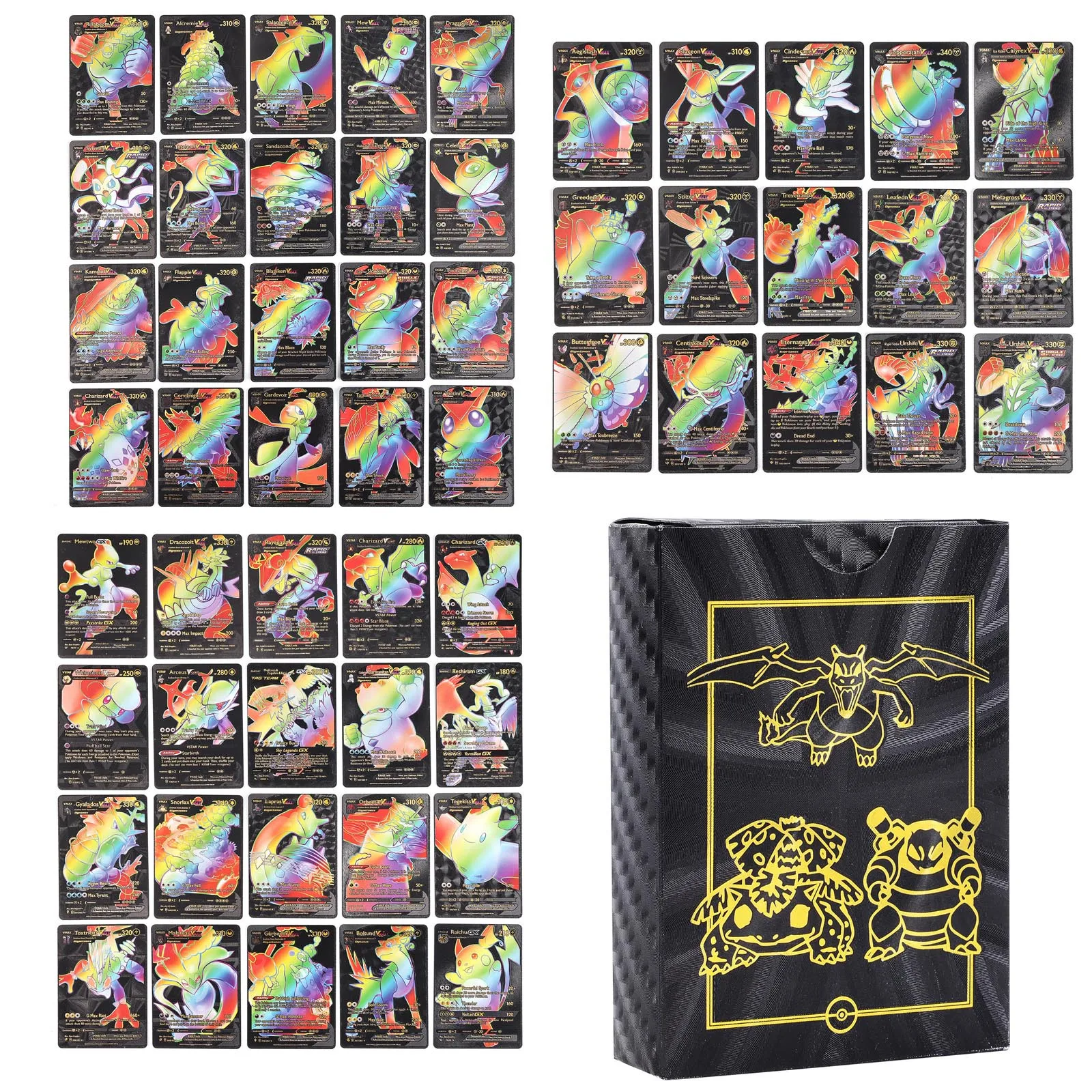 55 Pcs (5gx+3vstar+47v-Max) Rainbow Gold Foil Assorted Cards Gx V-Star V-Max Charizard Card Card Set Children'S Birthday Gift