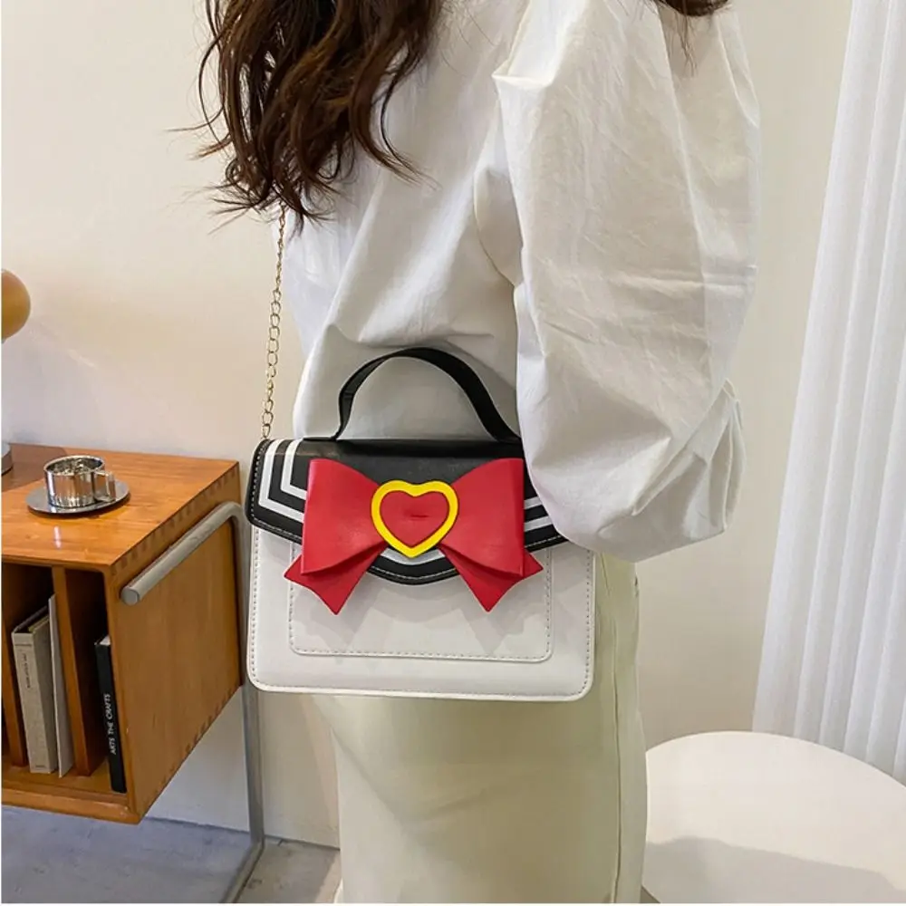 Pu Lederen Kawaii Messenger Bag Met Hoge Capaciteit Effen Kleur Enkele Schoudertas Crossbody Strik Designer Kettingtassen Girl