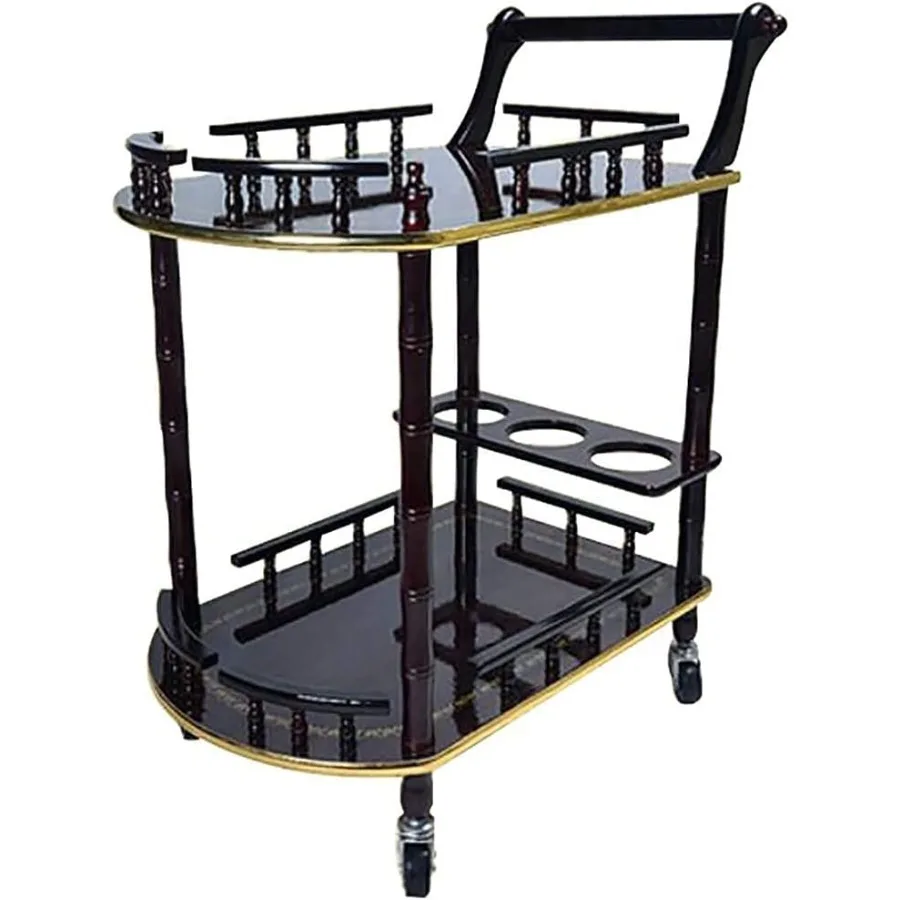

Bar Cart, Serving Cart for Home Hotel, Dining Room Kitchen Storage Trolley Solid Wood Bar Rolling Bar Cart, with Wheels-Europea