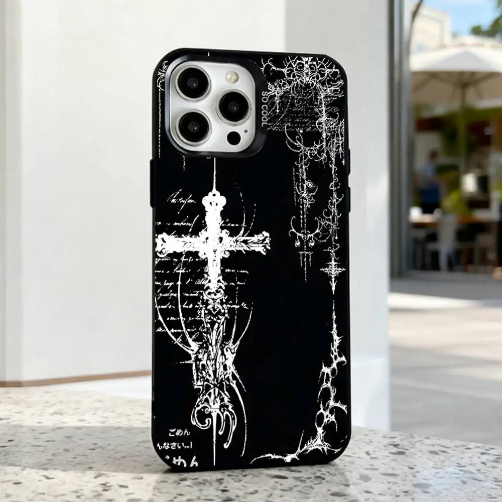 Gothic Coquette Cyber Sigilism Cross Black Phone Case Compatible with iPhone 17 16 15 14 13 12 11, Pro, Max, Plus, E, Air, Mini