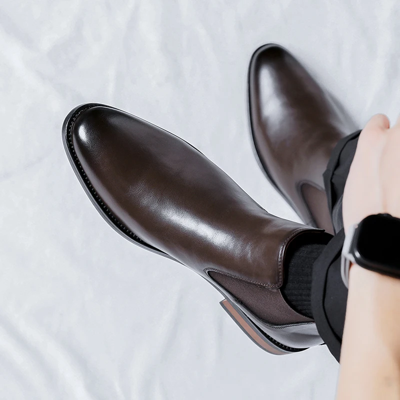 Modna marka skórzana męska średniej wielkości Chelsea Boots projektantka włochy buty do sukienki męska moda na co dzień ciepłe pluszowe botki biznesowe