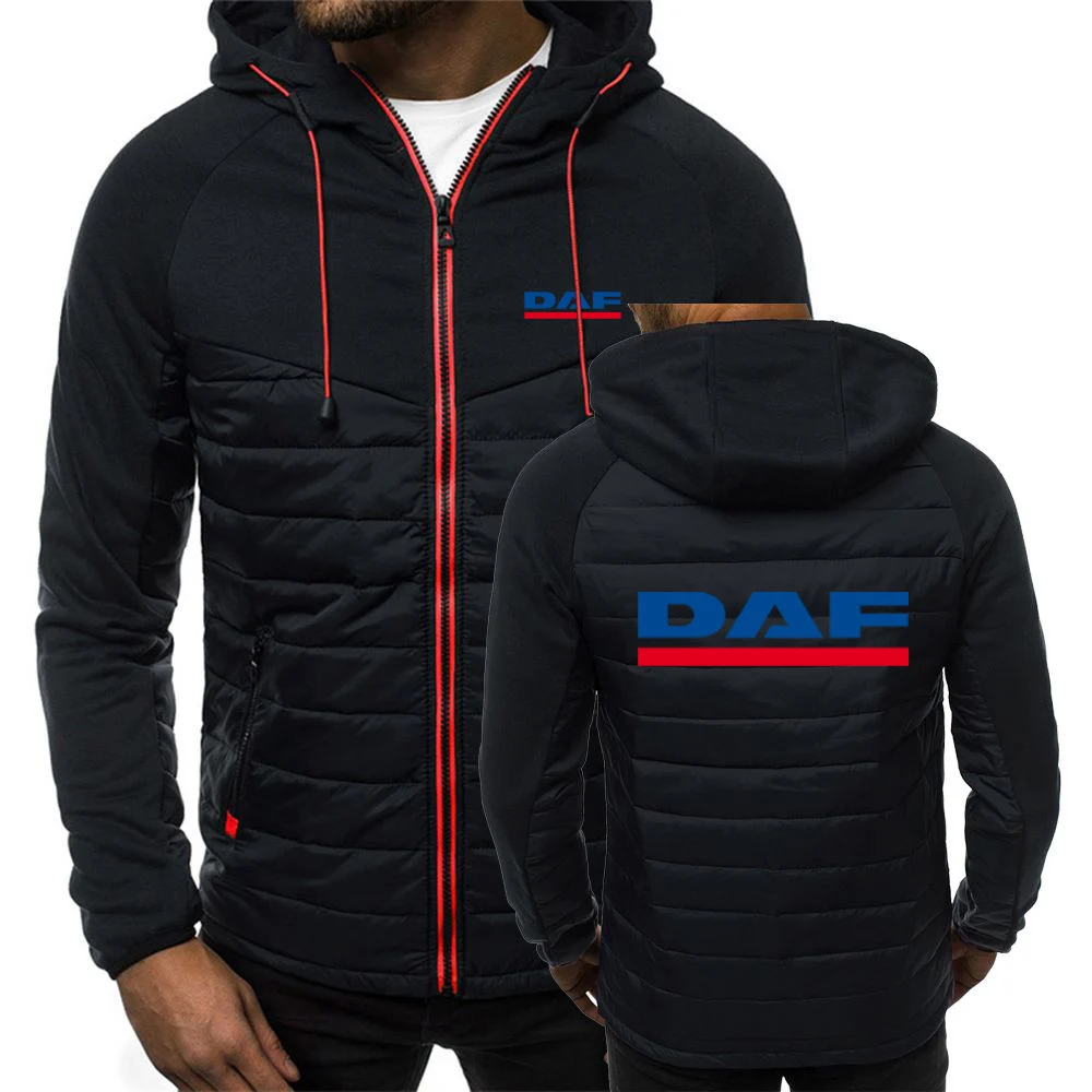 

New DAF TRUCKS COMPANY TRUCKER LOGO Men Winter Hooded Cotton Jacket Casual Slim Patchwork Zipper Hoodies Long Sleeve Man Coat