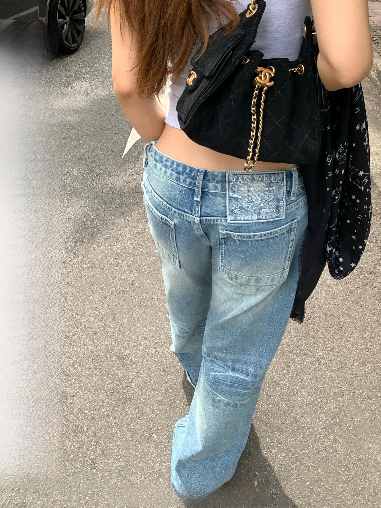 

Ranwear High Rise Wide Leg Jeans Women's Casual Cotton Denim Jeans Light Washed Frayed Knee High Boots Spring Summer Autumn