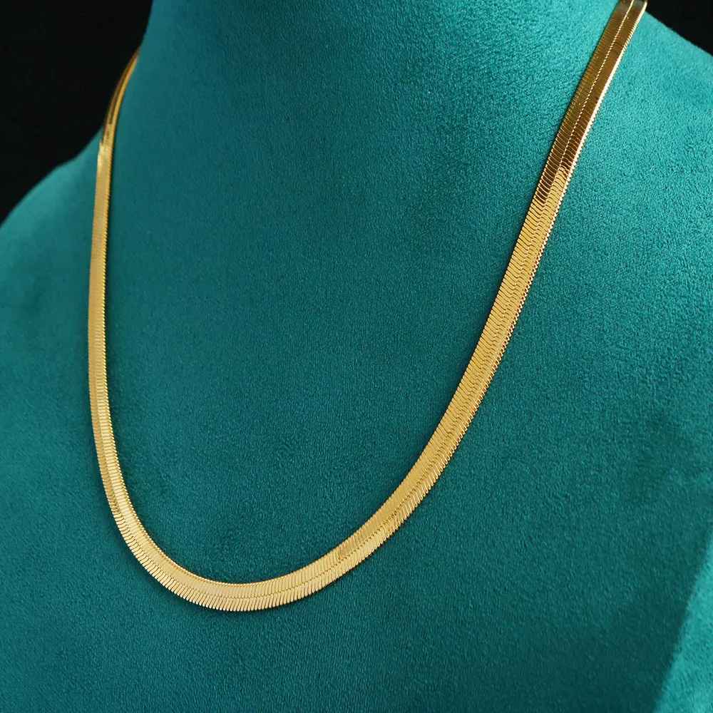 

Роскошное женское минималистское ожерелье-цепочка из чистого золота 24 карата 9999 пробы, 45 см, 50 см, плоская цепочка из змеиной кости