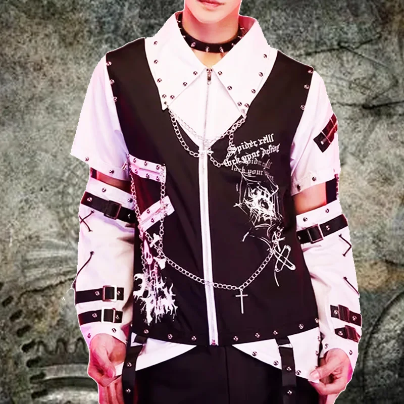 2026 Rivet straps Mens long Sleeves T-shirt  Chain Strap T-shirt Y2k Kill Matt Rock Punk Clothes Japanese Women's shirt  top