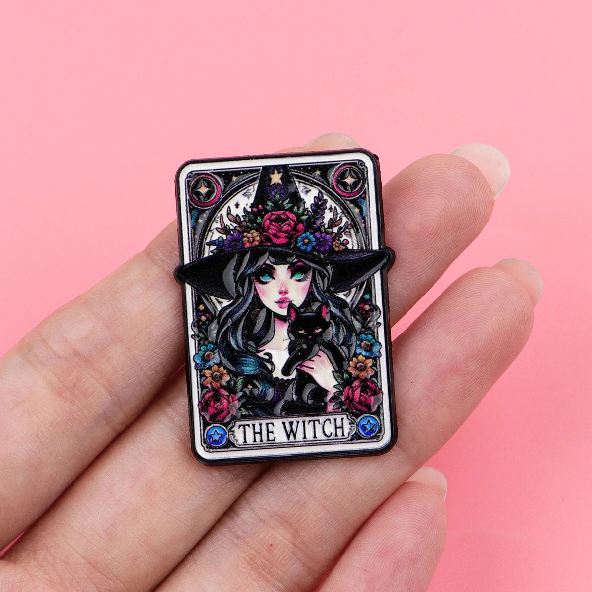 Flower Black Cat Witch Enamel Brooch Trendy  Gorgeous Design Badge Bags Backpack Decoration Friend for Gifts