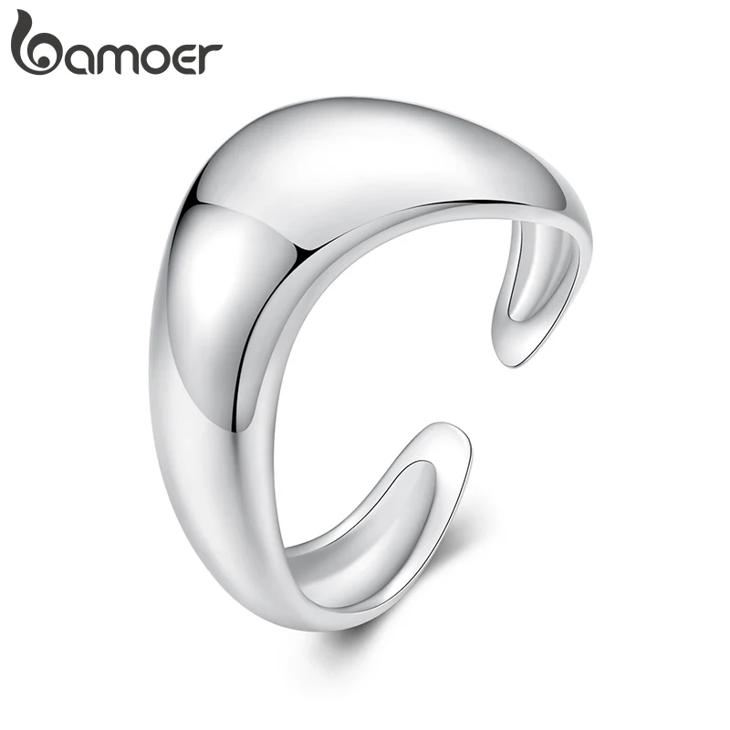 BAMOER White Gold Plated Wavy Stackable Ring for Women, Twisted Wave Band, Delicate Eternity Rings Jewelry Gift YIR257-E