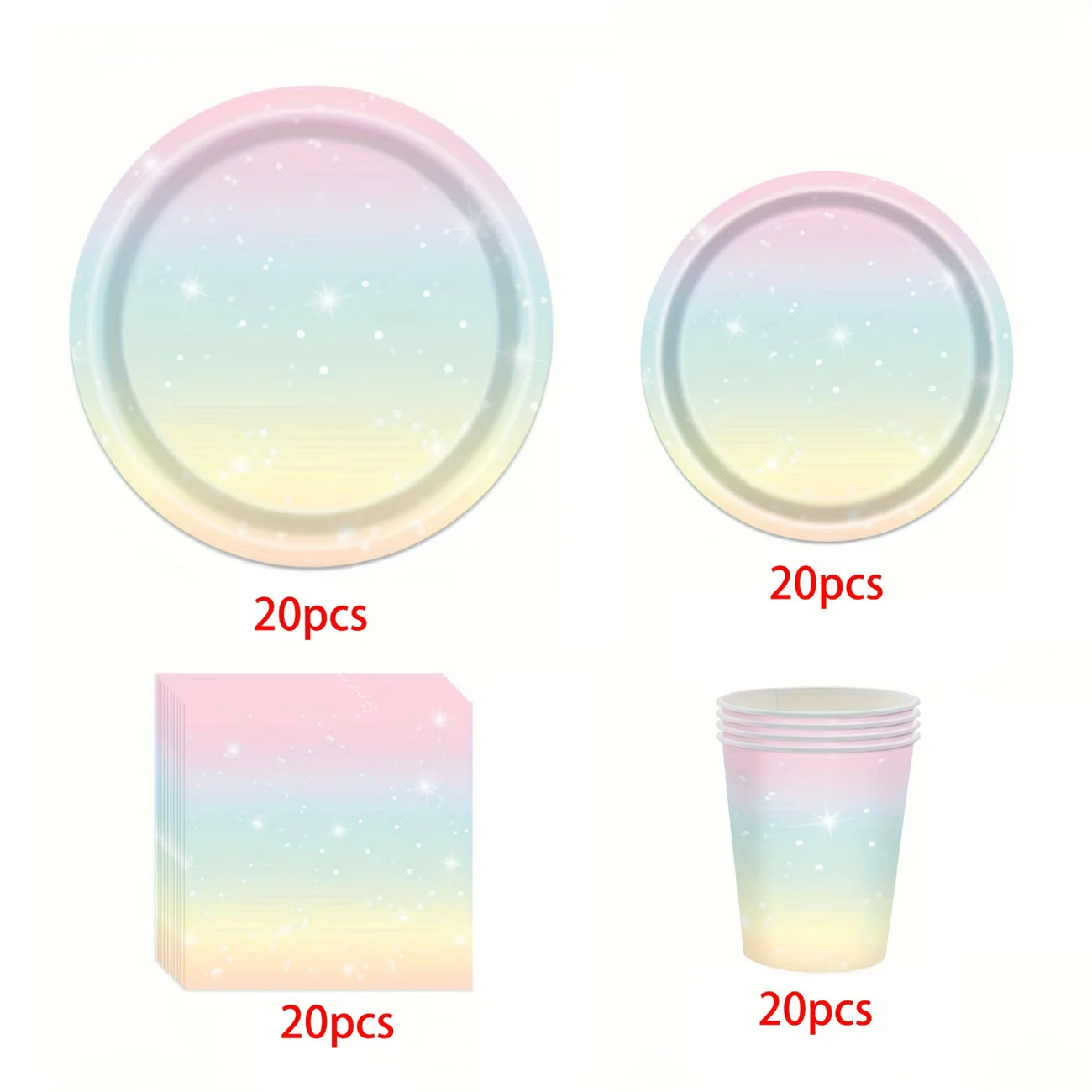 Pastel Rainbow Party Supplies Disposable Tableware Set Starry Gradient Paper Plates Cups Napkins for Kids Birthday Baby Shower
