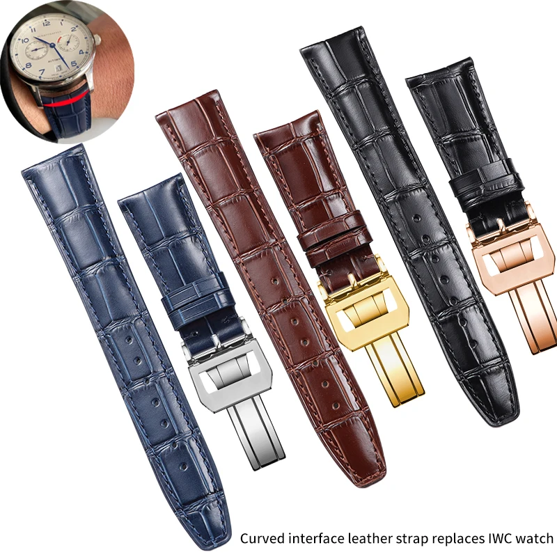 

Ремешок для часов из воловьей кожи для IWC, ремешок из натуральной кожи с изогнутым концом, складная пряжка из нержавеющей стали, PORTUGIESER, сменный ремешок для часов 55 + 135
