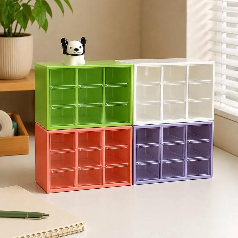 Clear Acrylic Multi-Section Desk Organizer with Nine Compartments and Mini Drawers for Study and Wall Mounting