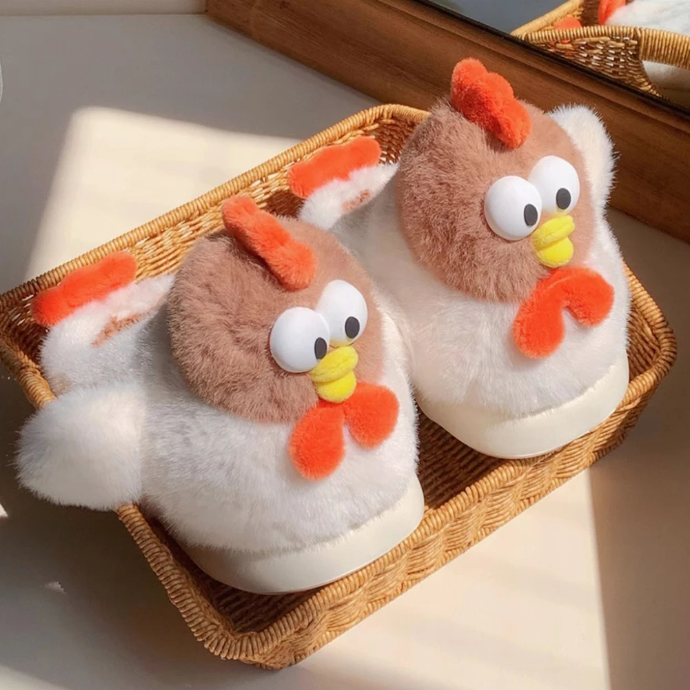 Plush Rooster Slippers Flat Thermal Slippers Comfortable Fluffy Home Slippers Anti Slip Furry Rooster Slipper for Autumn Winter