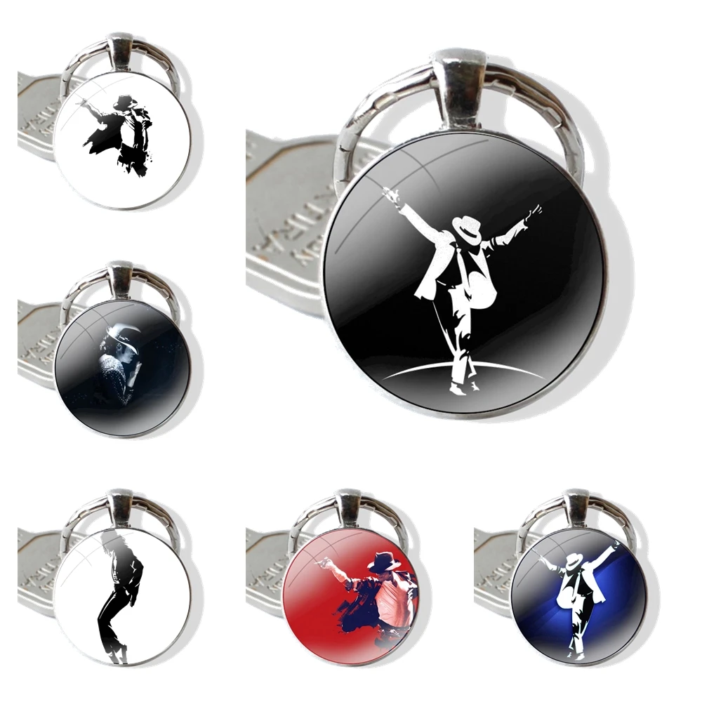 Michael Jackson Dance King Keychain Handmade Glass Cabochon Key Ring Holder Pendant Key Chains