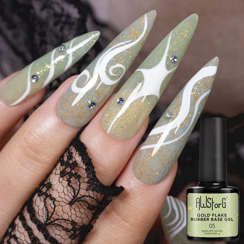 AWStorG 6 قطعة/المجموعة 7.5 مللي الذهب تقشر بريق المطاط قاعدة هلام البولندية إثارة الترتر شبه دائم نقع قبالة مسمار الفن الورنيش