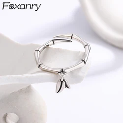 Foxanry Silver Color Bamboo Geometric Rings For Women Couples Ethnic Vintage Minimalist Creative Trendy Daily Party Jewelry Gift