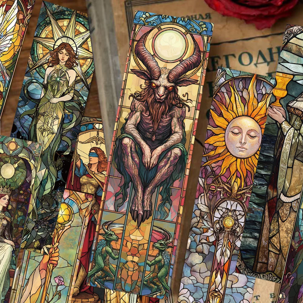30 Uds. Marcapáginas de tarot, suministros de oficina decorativos con textura de vidrio pintado, etiquetado de libros de lectura para estudiantes, tarjeta de mensaje de regalo creativa