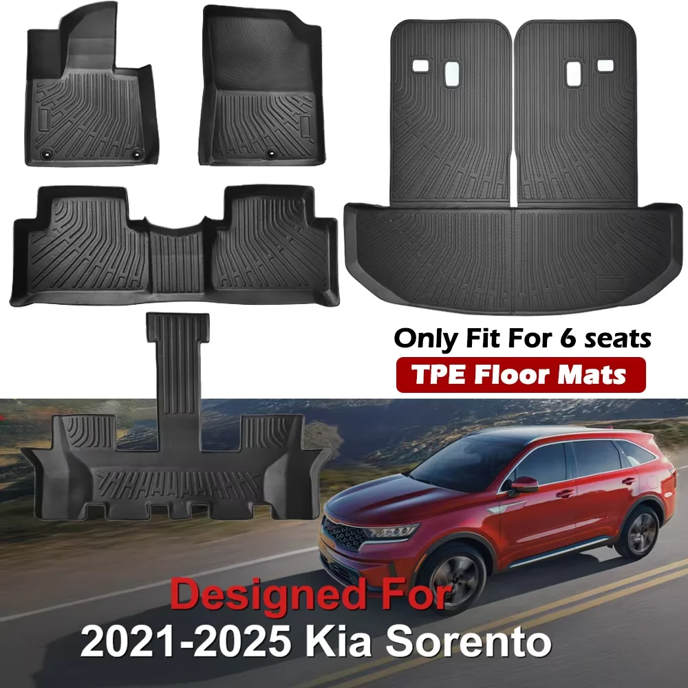 

Floor Mats for Kia Sorento 2021-2025 6 Seater,All Weather Protection TPE Trunk Mat with Backrest Mat Accessories(Gas & Hybrid）