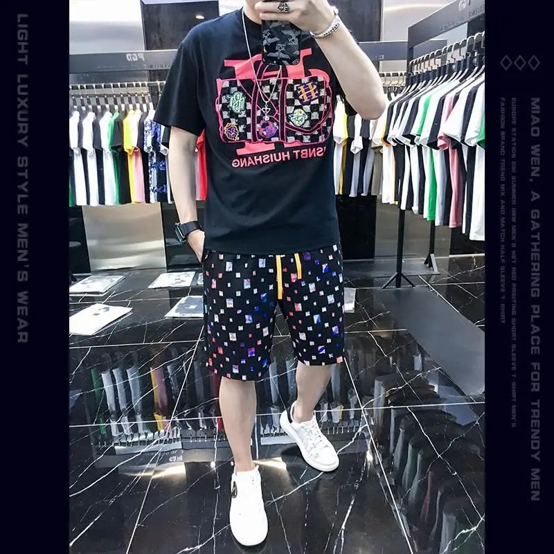 Design europeu sentido nicho shorts de manga curta conjunto masculino na moda marca tendência 2025 verão novos esportes de secagem rápida conjunto casual