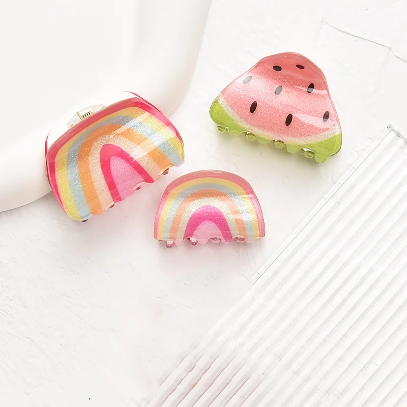 Big Sale Funny Fruit Rainbow Hair Claw Cute Small Acrylic Grab Hair Clip Summer Headwear for Women Girls Hair Accessories