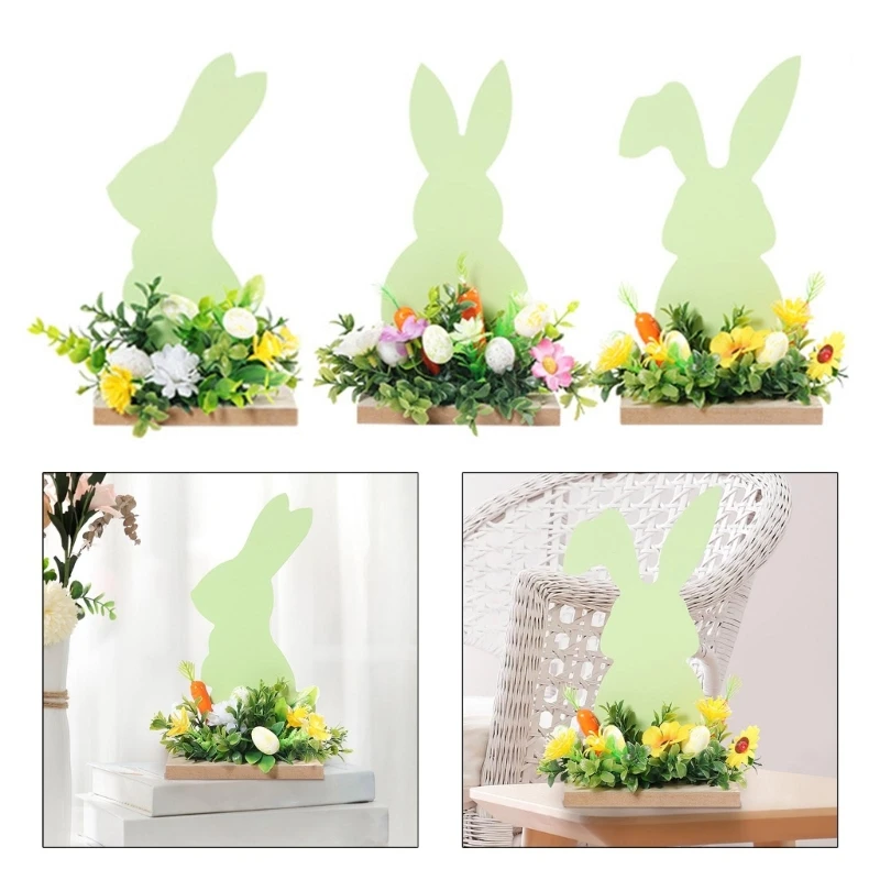 

3Pack Green Bunny Easter Decor Easter Wooden-Rabbit Ornament Tabletop Craft Decoration Party Supply for Home Living-Room