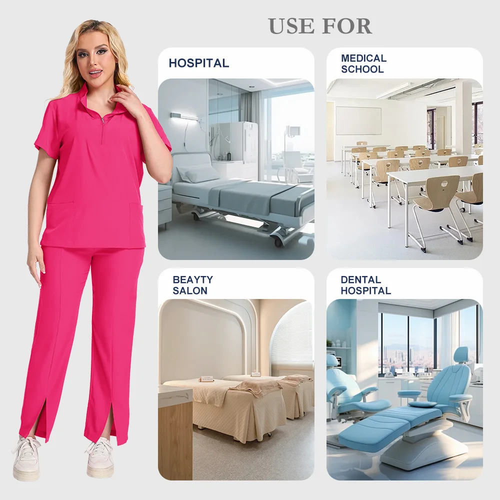 Медицинская униформа, наборы скрабов, женский и мужской топ с воротником на молнии, широкие брюки, больничная спецодежда, костюмы для врачей и медсестер, клинические хирургические