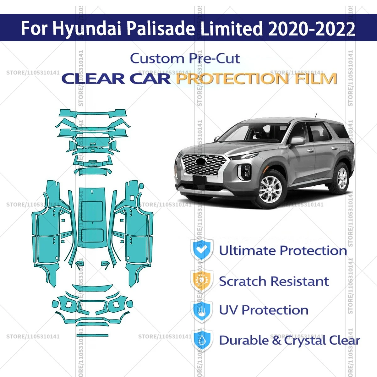 For Hyundai Palisade Limited 2020-2022 Pre-Cut Paint Protection Film PPF Transparent Car Film Automotive PPF Full Vehicle