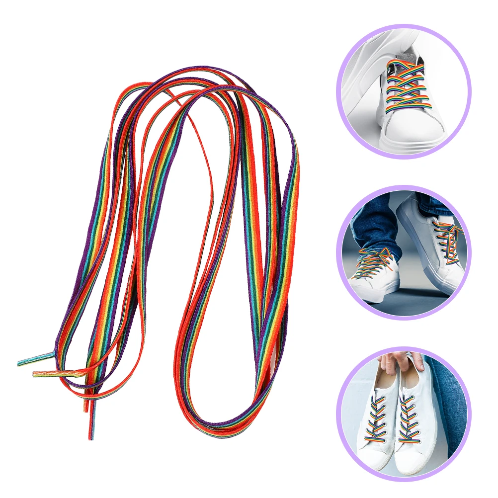 

1 Pair Rainbow Shoelace Gradient Shoe Lace Flat Shoelaces Sneakers Vertical Stripes Shoe Tie for Shoes Shoestrings