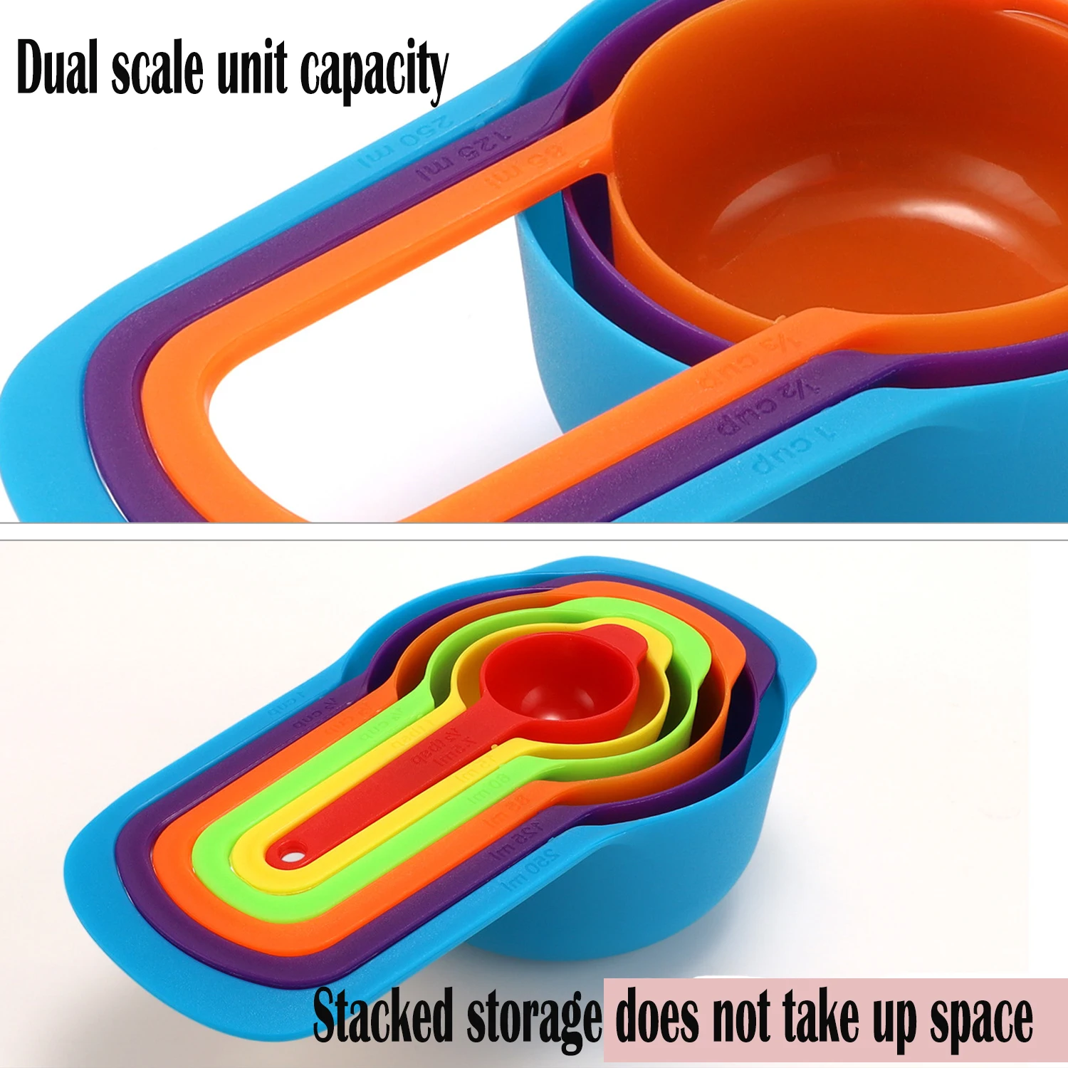 6PCS/set Rainbow Measuring Cup and Spoon Set with Scale for Accurate Baking and Cooking Grain Dessert Measuring Tools