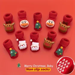 1 Pair Baby Christmas Winter Thick Terry Socks, Non-slip Toddler Socks, Red Santa Claus Christmas Cute Cartoon Decoration