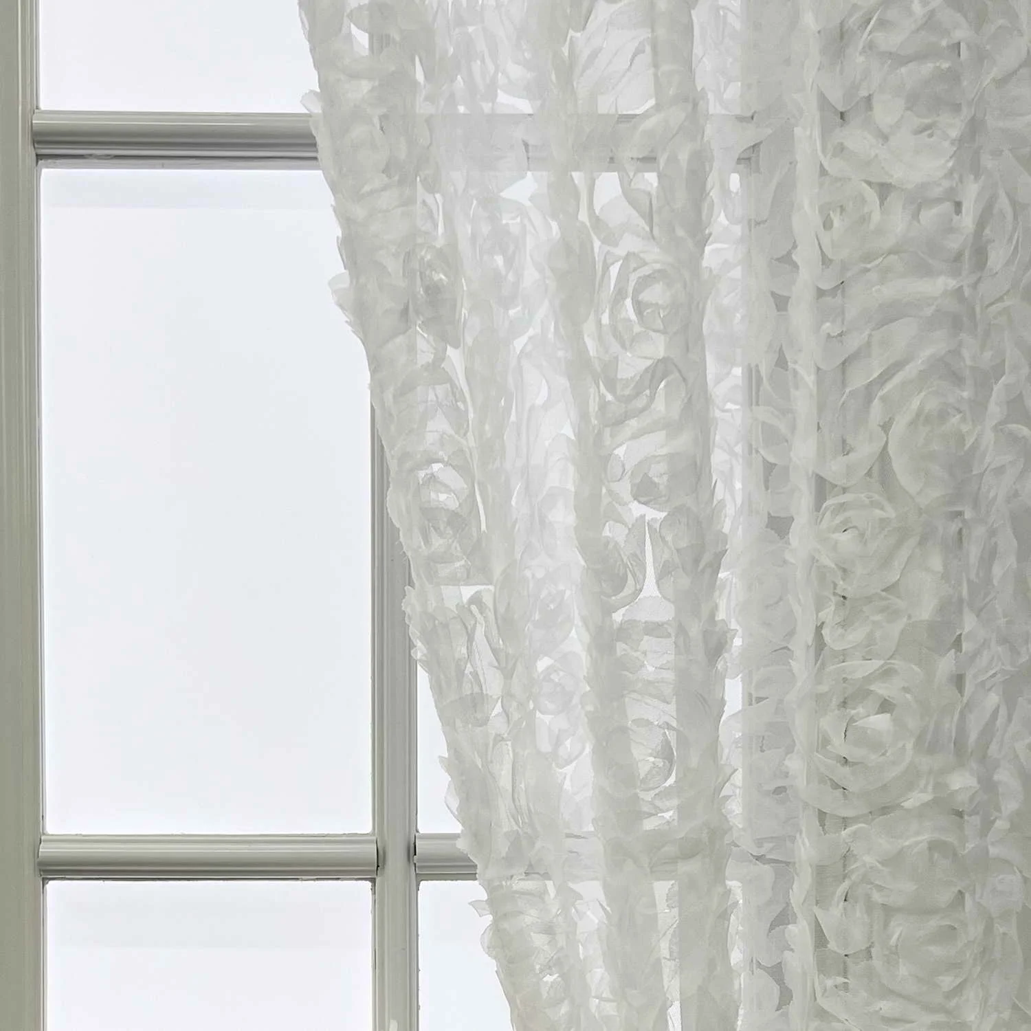 White Rose Embroidered Voile Curtain For Living Room Wedding Party Decoration Romantic Pastoral Country Bay Window Drapes Tende