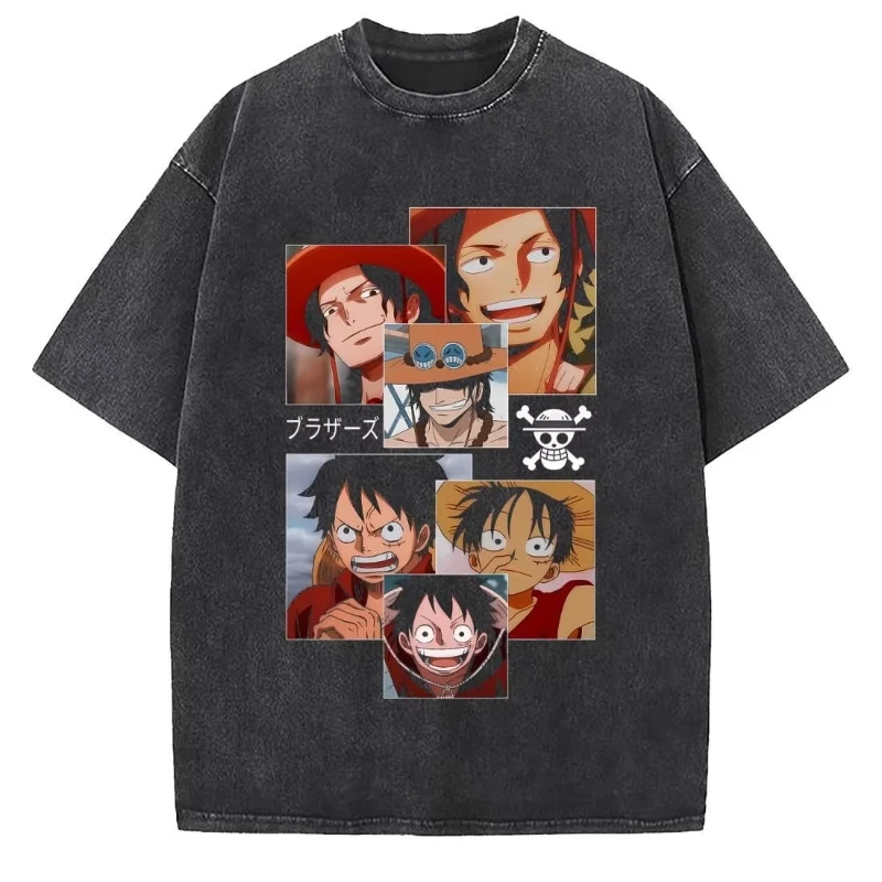 

Unisex Oversized Anime Washed T-shirt Men One Piece Streetwear Women Short Sleeved Graphic Tee Summer Harajuku Casual Top HipHop