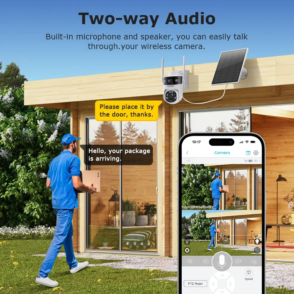 SECTEC HD 3Lens Dual Screen Viewing 4G GSM Solar Camera 15X Zoom PTZ Rotate IP65 Outdoor Camera Human Detection CCTV IP Camera