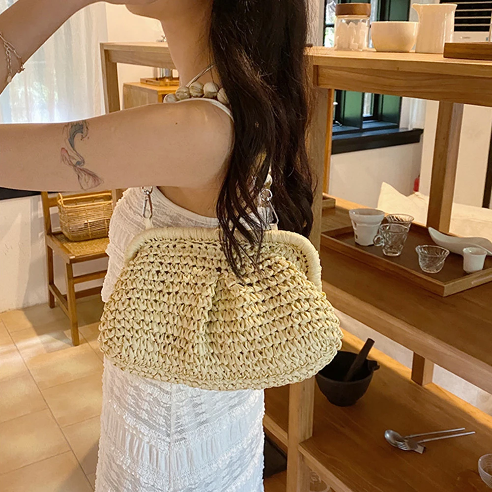 

Woven Female Shoulder Bag Multifunctional Women High-Capacity Wear Resistance Styling Decoration Holiday Gifts for Daily Leisure