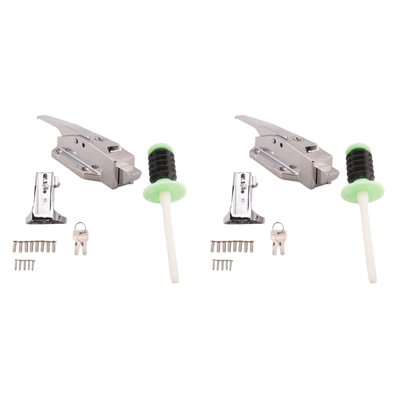 

2X Cooler Door Latch Kit, Safety Freezer Door Latch Handle Set, With Adjustable Offset Strike And Inside Release & Keys