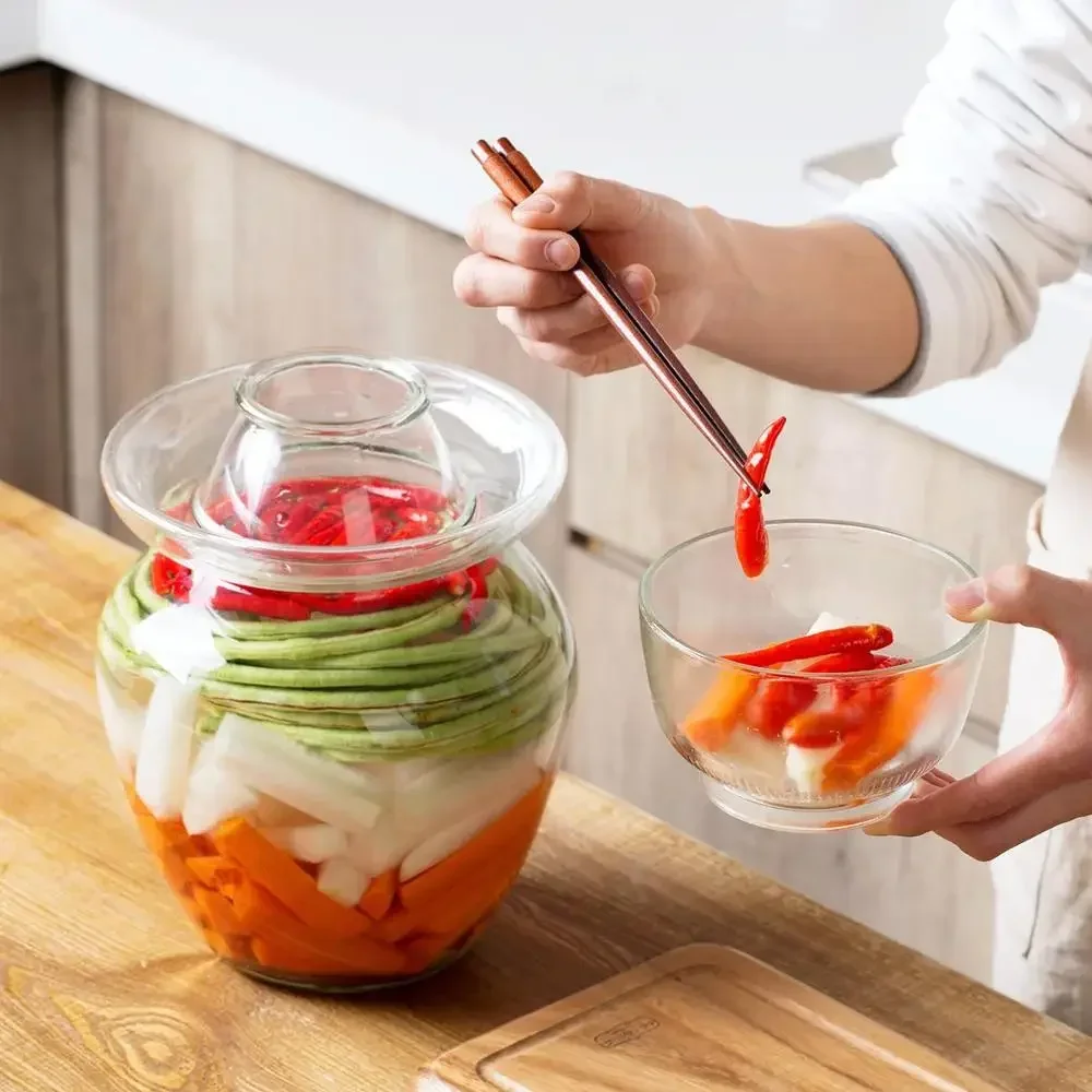 2.5/5KG Korea Glass Container Kimchi Jar Kitchen Thickened Pickled Cans Household Pickled Jar Pickles Cylinder Sealed Cans