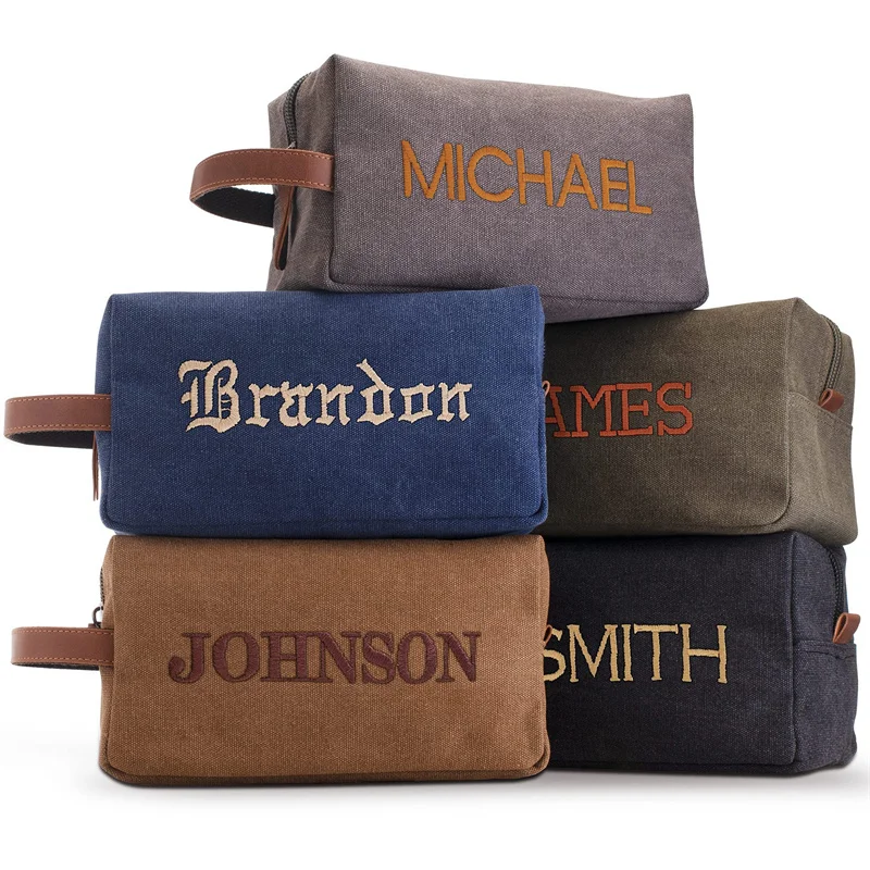 Bolsa de aseo Vintage personalizada para hombre, bolso de lona bordado, impermeable, de gran capacidad, portátil, almacenamiento, regalo