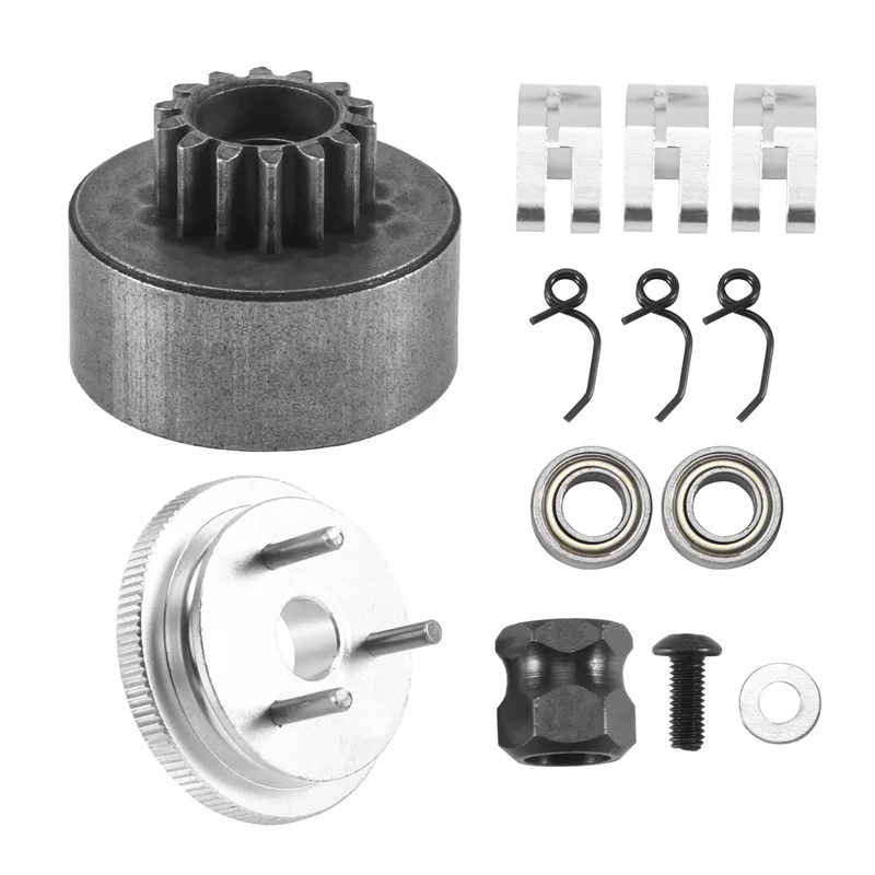 A45F-RC Clutch Bell 14T Gear Bearing Clutch Shoes Springs Cone&Engine Nut Flywheel Assembly For 1/8 RC Model Nitro Car HPI HSP T