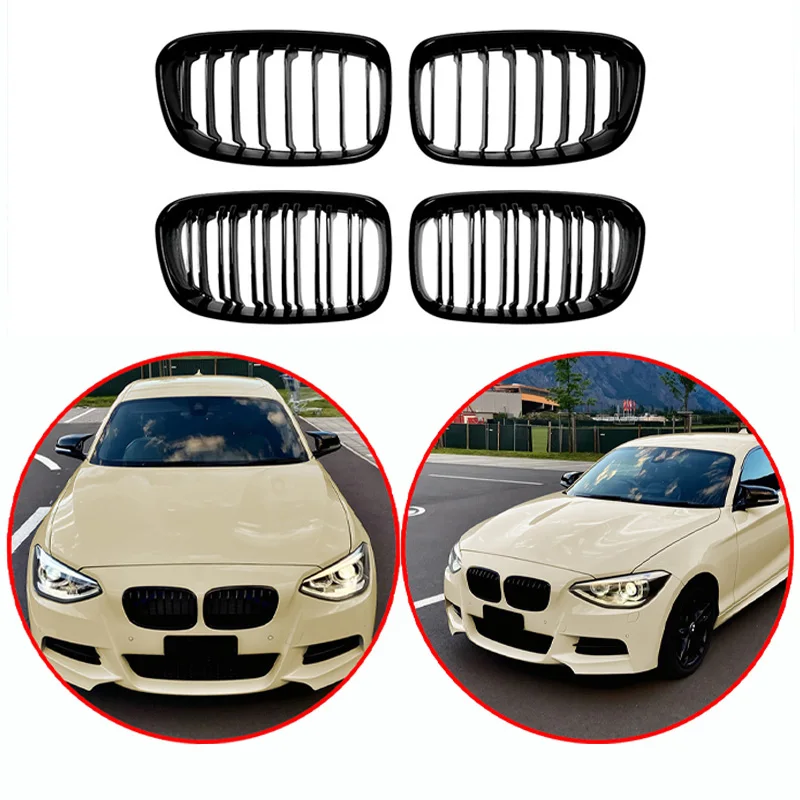 For BMW 1 Series F20 2011-2014 High Quality ABS Single Line & Double Lines Kidney Grille Car Front Bumper Grill Glossy Black