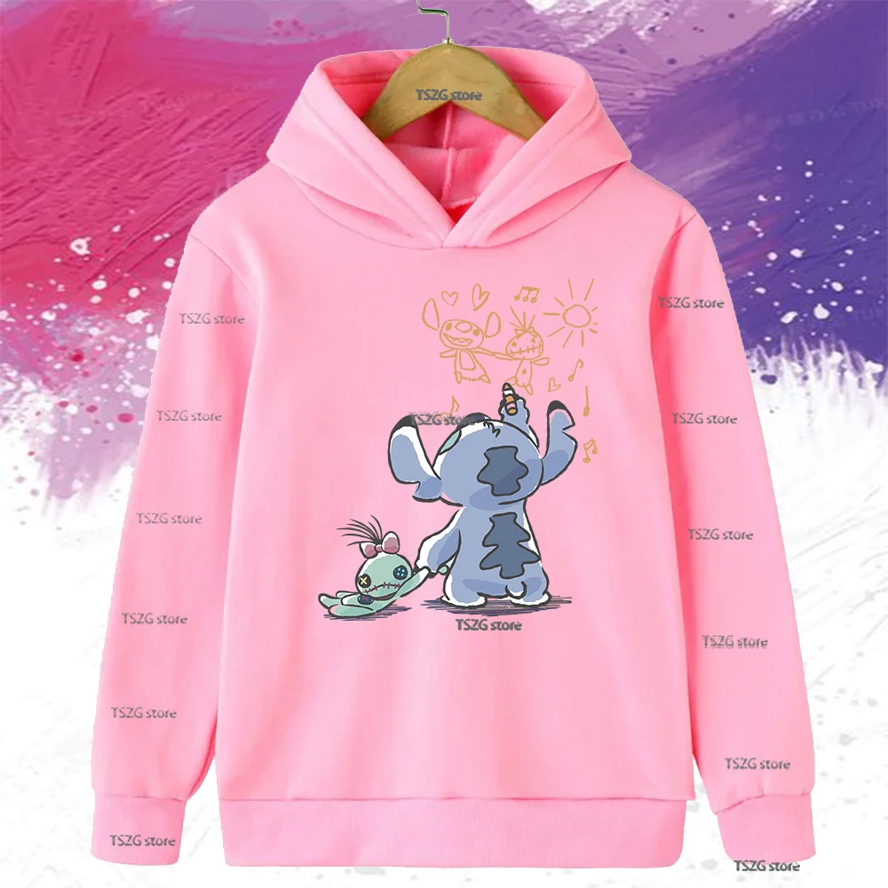 

Autumn Casual Disney Stitch Lilo Funny Print Kid Hoodies Children Clothes Fleece Fashion Long Sleeve Boy Girl Cartoon Sweatshirt