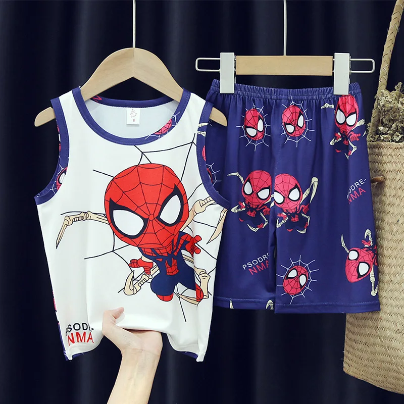 Summer Thin Children's Vest Set Boy Children's Pajamas Loose Sleeveless Pajamas Spiderman Home Clothes Two-piece Set