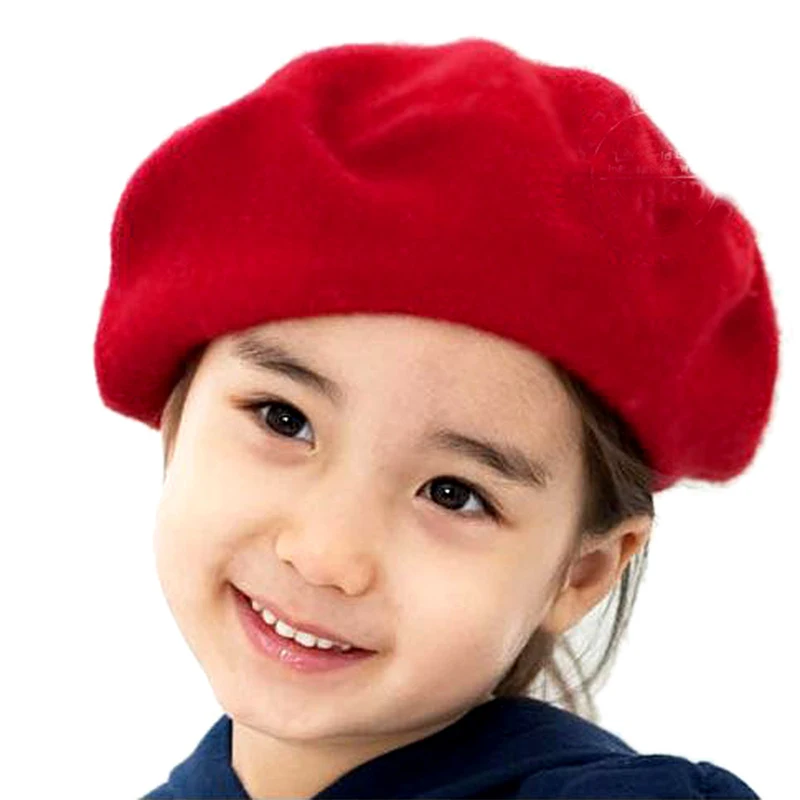 Baby Kids Girls Beret Cap French Artist Warm Wool Winter Beanie Hat Classic Solid Color Retro Soft Beret For Travel Take Photo