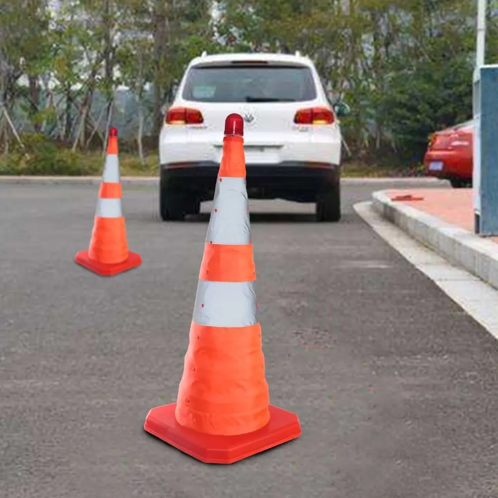 Orange Color LED Light Reflective Cone Reflective Stripes Telescopic Design Reflective Traffic Cone Foldable Design