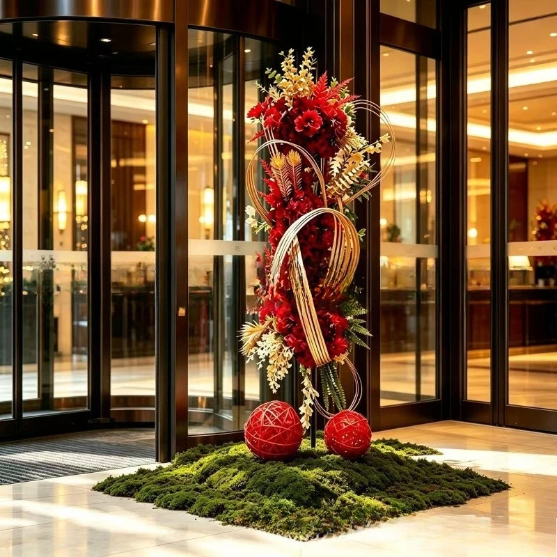 Hotel revolving door simulation dried flower fake flower company lobby ornament floor landscaping decoration sales office