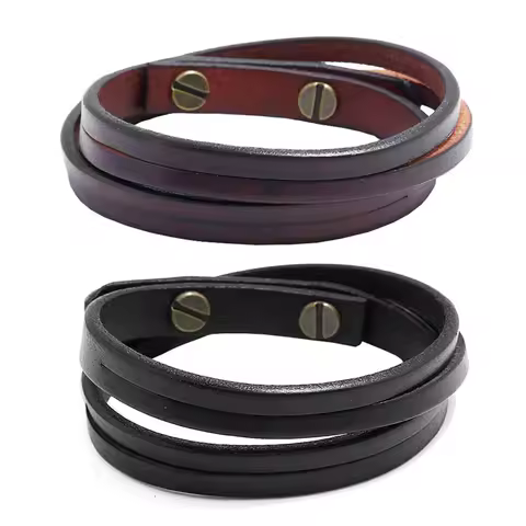 KIirykle Simple Double-deck Leather Bracelets&amp;Bangles For Men Punk brown/Black Wristband Cuff Jewelry boy Gift