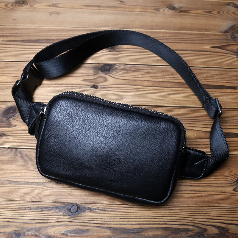 NZPJ Herren-Brusttasche aus echtem Leder, Umhängetasche aus natürlichem Rindsleder, lässige Umhängetasche, sportliche multifunktionale Handy-Hüfttasche – Detail 5