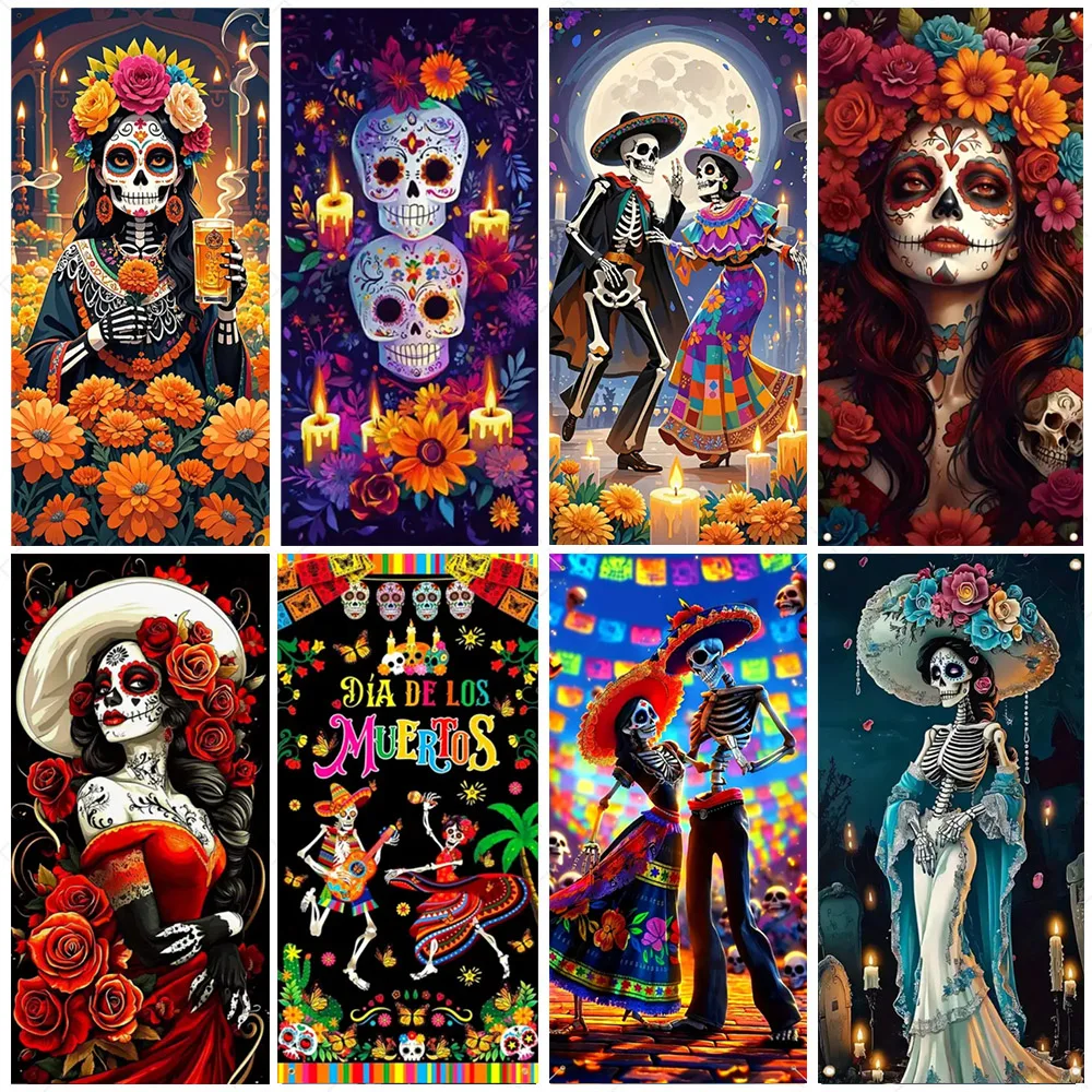 

Mexican Day Of The Dead Carnival Photo Booth Party Props Skull Photography Background Party Decoration Banner Door Banner